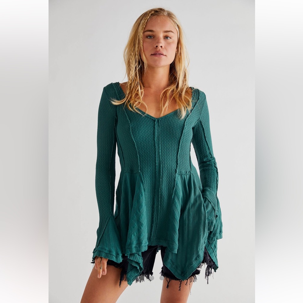 Free people Primrose Thermal top in green (jaded)